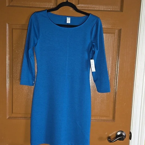 Old Navy-Blue pullover fitted dress with 3/4 sleeves Sz XS NWT - Picture 2 of 9